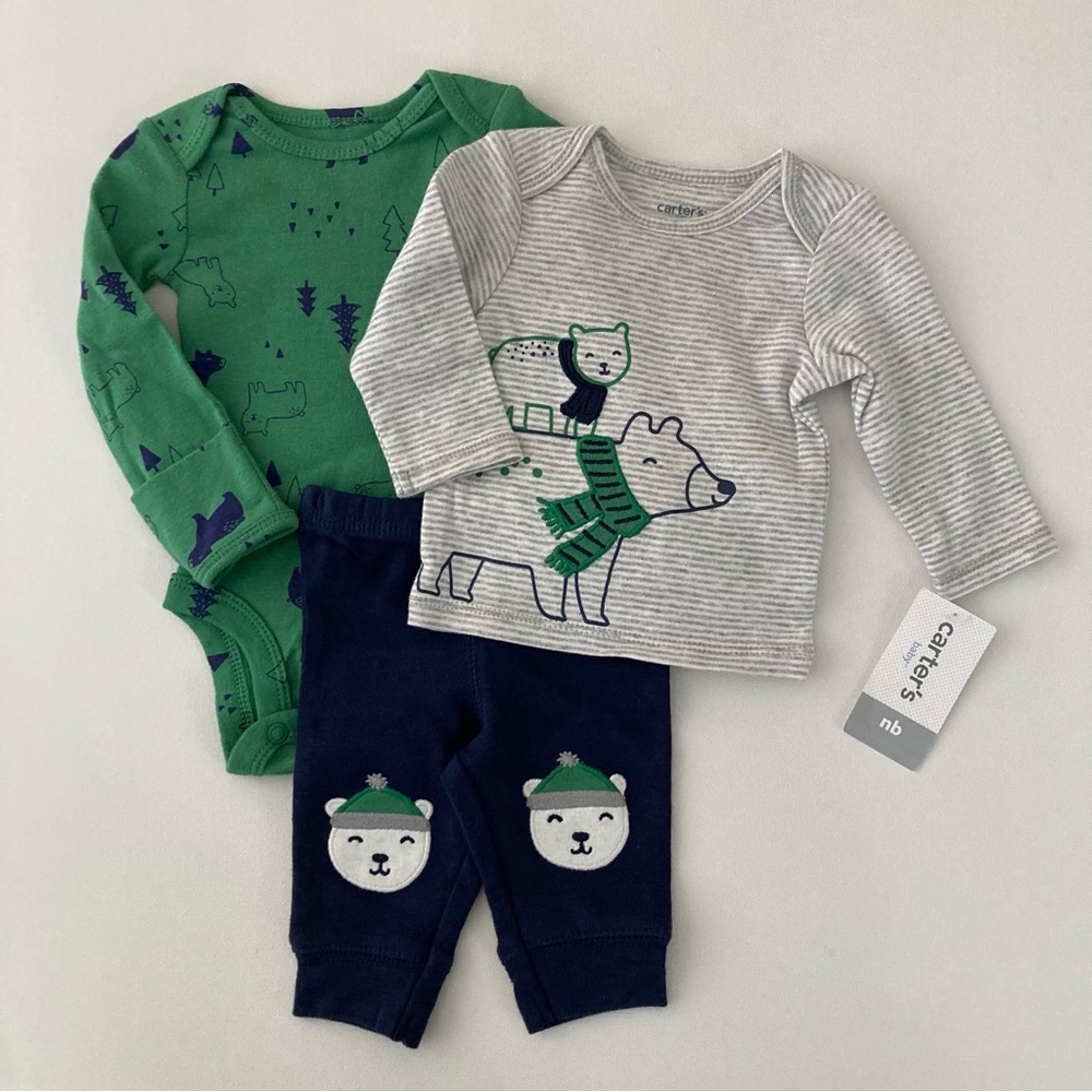 Carter’s Baby Boy Newborn Polar Bear Tee Bodysuit Pants Set Outfit NWT